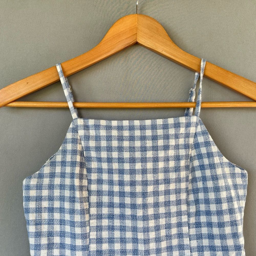 Blue Rain Blue and White Gingham Embroidered Peplum Cami Top - Picture 3 of 7